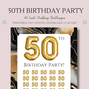 50th Birthday Party Saving Challenge - A6 Digital PDF, Budget Tracker Printable, Cash Stuffing Savings, Special Event, Money Saver UK GBP