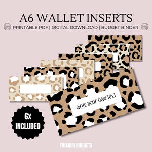 Insertos con estampado de leopardo: relleno de efectivo imprimible en formato PDF A6, billetera con carpeta de presupuesto, etiqueta de billetera con cremallera, extras para presupuestos, sistema de sobres para efectivo