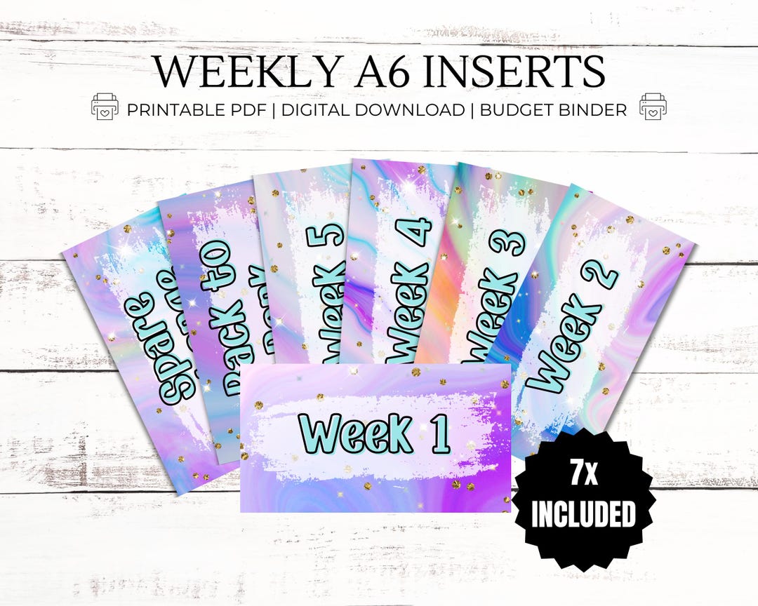 Weekly Unicorn Inserts - A6 PDF Printable Cash Stuffing, Budget Binder ...