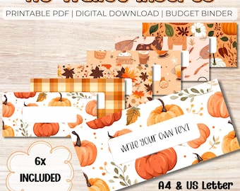Autumn Fall Pumpkins Wallet Inserts - A6 PDF Printable Cash Stuffing Labels, Envelope Dividers, Wallet Organisation, Money Saving Bundle