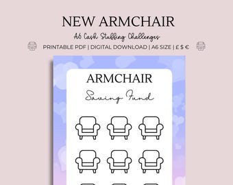 Armchair Saving Fund - A6 Printable PDF Challenges - Uk, Dollar, Euro - New Living room Furniture, Soft Furnishings, Home Savers, Save Money
