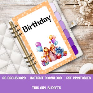 Birthday Rainbow Planner Dashboards - A6 Printable PDF Download - Budgeting Binder Insert, Cash Stuffing Envelope System, Print at Home