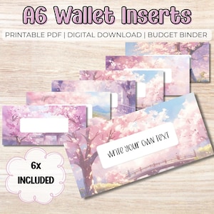 Insertos para carpetas de presupuesto - Formato A6 PDF imprimible, relleno de efectivo, billeteras de anime, etiquetas para billeteras con cremallera, extras para presupuestos, sistema de sobres para efectivo