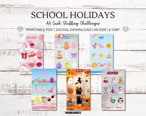 School Holidays Digital Challenges - Printable Budgeting A6 PDF, UK GBP, Money Saving, Budgeting Trackers, Back to School, Instant Download