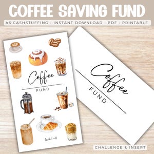 Desafio de Economia com Café - PDF Imprimível A6 | Planilha para Rastreamento do Fundo de Economia com Café | Inserção para Pasta de Orçamento | Fundo de Reserva para Café | Download Imediato