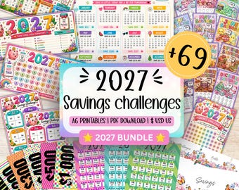 Spaaruitdagingpakket 2027: 69 printbare A6-uitdagingen om je spaargeld op te vullen, printbare budgetoverzichten in Amerikaanse dollars