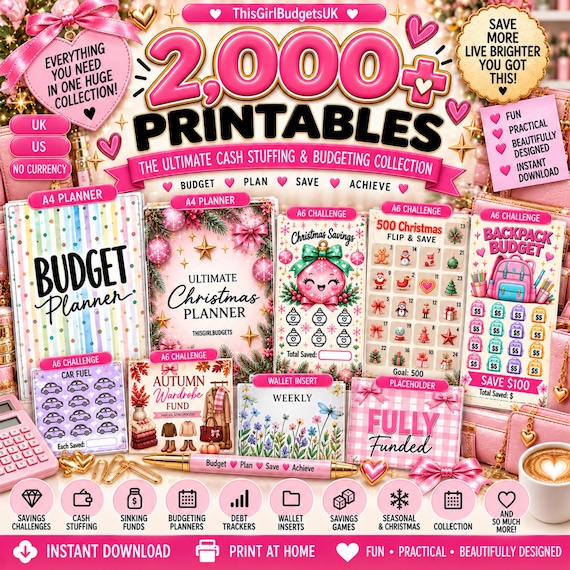 2,000+ Budget Printables Bundle, Cash Stuffing & Savings Challenge Collection