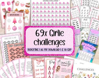 Girlie Saving Challenges 69x Bundle - A6 Printable Download PDF, Cash Stuffing, Budgeting Trackers, Budget Binder, Cash Envelope System UK