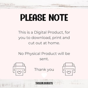 K&ouml;nnte beinhalten: Ein rosa-wei&szlig;er Hinweis auf einen digitalen Download mit dem Text "PLEASE NOTE" in Schwarz. Der Hinweis erkl&auml;rt, dass das Produkt ein digitaler Download ist und dass kein physisches Produkt versandt wird. Der Hinweis enth&auml;lt au&szlig;erdem zwei schwarz-wei&szlig;e Illustrationen von Druckern mit Herzen.