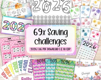 2026 Saving Challenges Bundle - A6 Printable Download PDF, Cash Stuffing, Budgeting Trackers Bundle, Budget Binder, Cash Envelope System UK