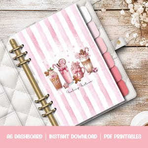 A6 Planner Dashboards - Druckbares PDF zum Herunterladen - Festlicher Kaffee-Planer-Organizer, Bargeld-Zubehoer, Happy Planner Mini, Weihnachten