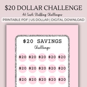 20 Dollar Fund Challenge - A6 Digital PDF Download, USD Dollar Budget Tracker, Cash Stuffing Savings, Low Income Trackers, Low Income Savers