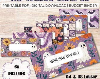 Halloween Ghosts Wallet Inserts - A6 PDF Printable Cash Stuffing Labels, Envelope Dividers, Wallet Organisation, Money Saving