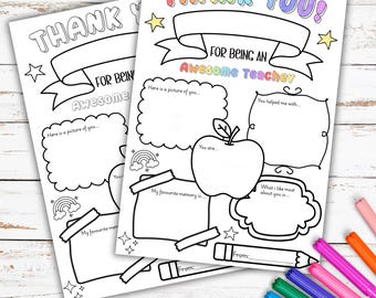 Thank You Teacher Appreciation Printable Colouring Page – Digital Download, Teacher Gift from Student, End of Year Colouring Sheet PDF