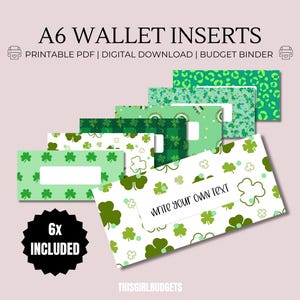 Día de San Patricio: formato A6 PDF imprimible para rellenar con dinero en efectivo, billeteras con carpetas de presupuesto, etiquetas con cremallera para billeteras, extras para presupuestos, sistema de sobres para efectivo