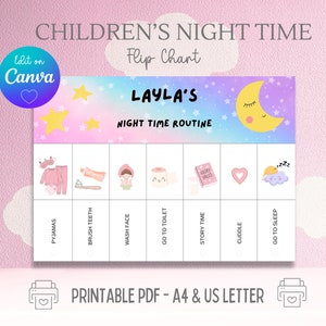 Children&#39;s Night Time Flip Chart - A4 & US Printable PDF Kids Routine Bed Time Planner, Visual Schedule Toddler Routine, Before School Kit
