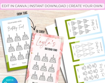 Editable Cash Stuffing Tracker Challenges | Birthday Christmas Rainy Day Fund Bundle | Canva A6 Savings Tracker Printables | A4 & US Letter