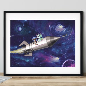 Spaceship Print | Robot Space Print | Robot Nursery | Retro Rocket Kids Wall Art | Vintage Robot Print | Space Decor | Space Kids Wall Art