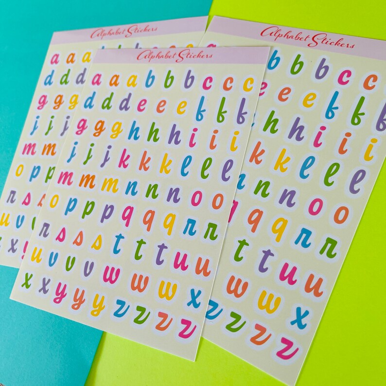 Feuilles d'autocollants alphabet coloré | Feuille d'autocollants déco | Papier autocollant brillant image 4