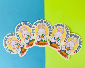 Mangez vos autocollants Veggies Bunny | Autocollants mats | Autocollants résistants à l’eau et aux intempéries
