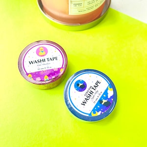 Night Kitty Gold Foil  Washi Tape and Duckies washi tape (2 pcs) | 15mm x10m Washi Tape | Cute Stationery tape