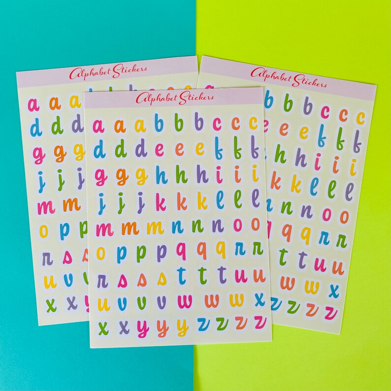 Feuilles d'autocollants alphabet coloré | Feuille d'autocollants déco | Papier autocollant brillant image 3