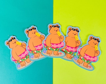| d’ours prêt pour la plage Autocollants mats | Résistant à l’eau et aux intempéries