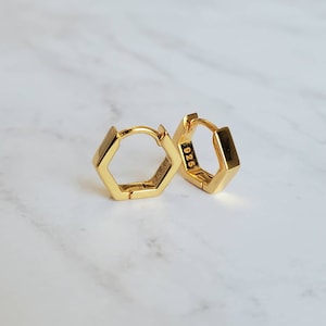 18K Gold Vermeil Hexagon Huggie Earrings