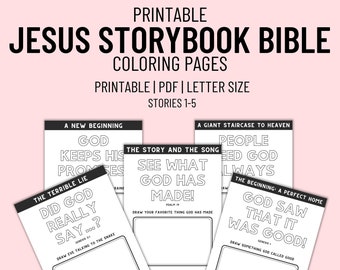 Jesus Storybook Bible Coloring Pages for Kids Stories 1-5, Printable Coloring Page, Bible Coloring Sheet, Pack of Printable Coloring Pages
