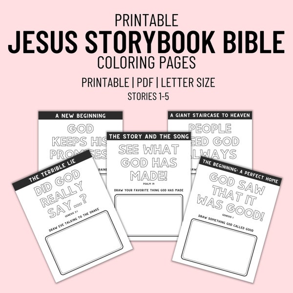 Jesus Storybook Bible Coloring Pages for Kids Stories 1-5, Printable Coloring Page, Bible Coloring Sheet, Pack of Printable Coloring Pages