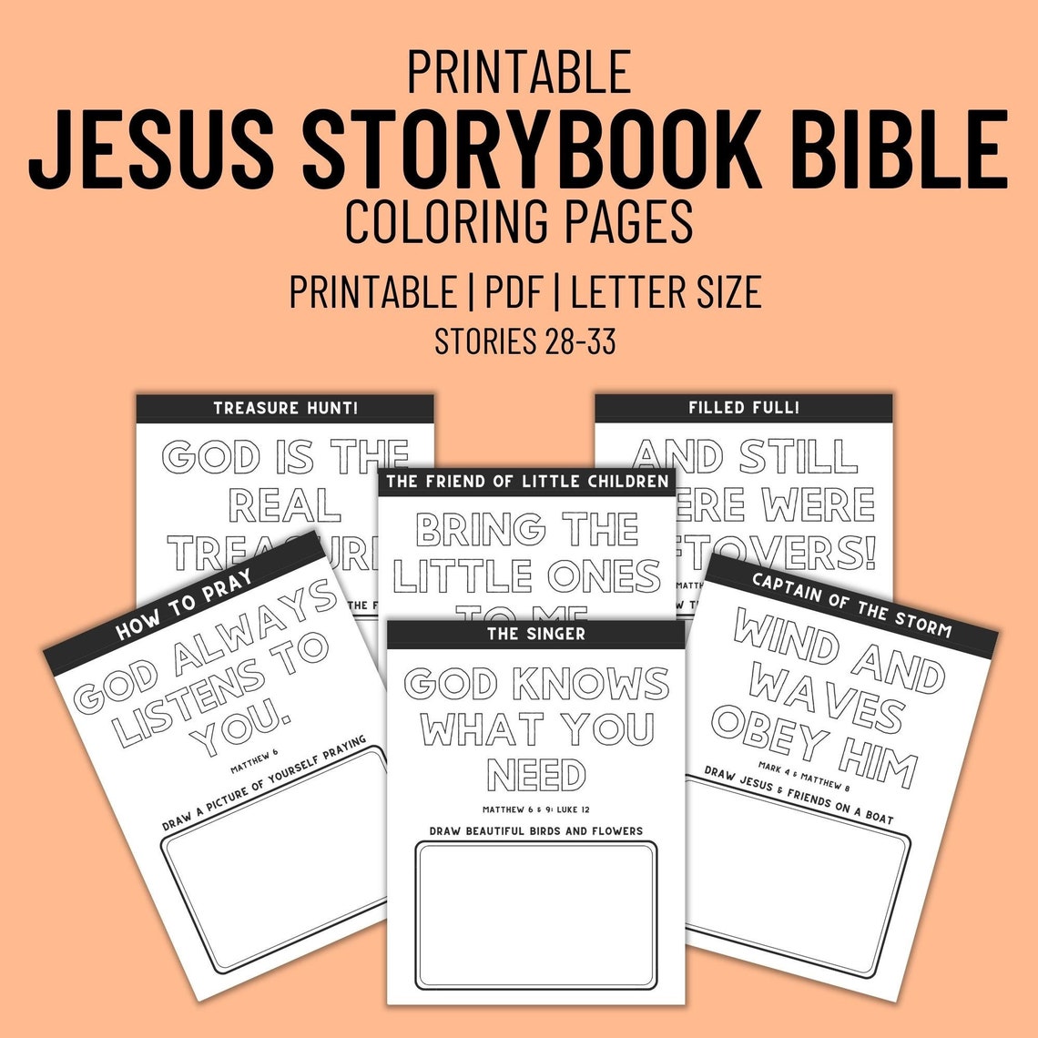 Jesus Storybook Bible Coloring Pages for Kids Stories 28-33, Printable ...