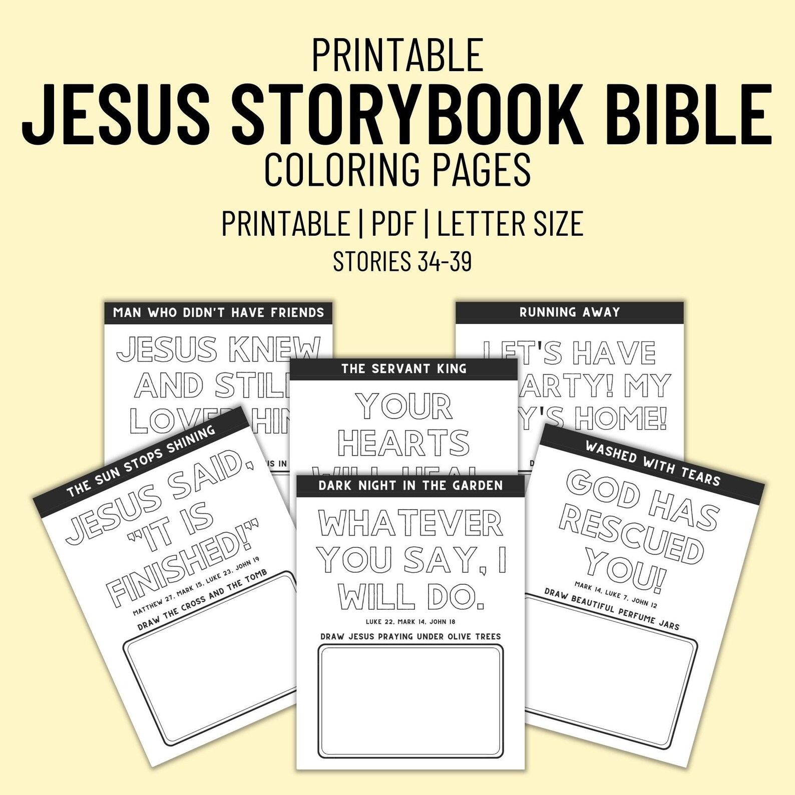 Jesus Storybook Bible Coloring Pages for Kids Stories 34-39, Printable ...