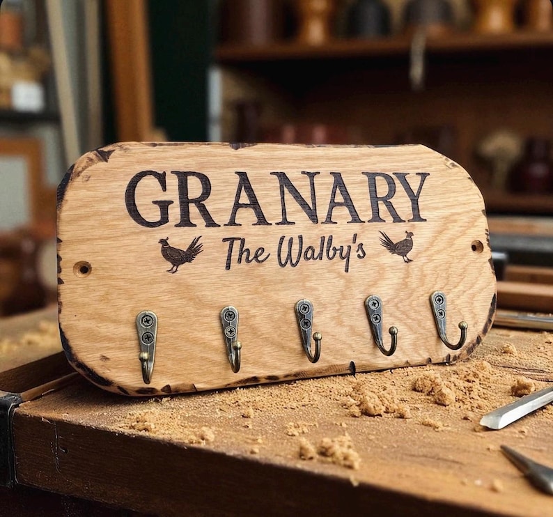 Personalized Rustic Oak Key Holder, Handmade Entryway Organizer 画像 4