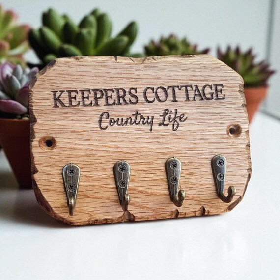 Personalized Rustic Oak Key Holder, Handmade Entryway Organizer