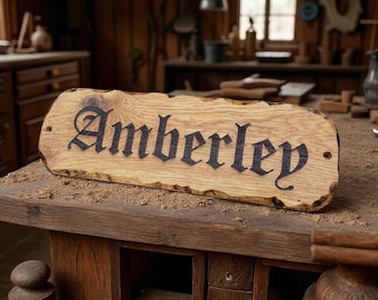Rustic Engraved Oak House Sign, Weatherproof Farmhouse Plaque