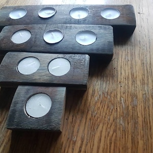 Beautiful Reclaimed Whisky Barrel Stave Tea Light Holder Set for 1,2 3 & 4 Tea lights.Birthday,Christmas Day,Wedding,Anniversary Gift .