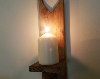 Reclaimed wood wall Mounted Candle sconce with heart detail .choice of finish.Birthday,Mother's Day,Wedding,Anniversary Gift .