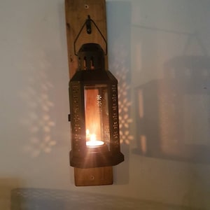 Reclaimed wood wall mounted hanging candle lantern .Birthday,Christmas Day,Wedding,Anniversary Gift .choice of finish.