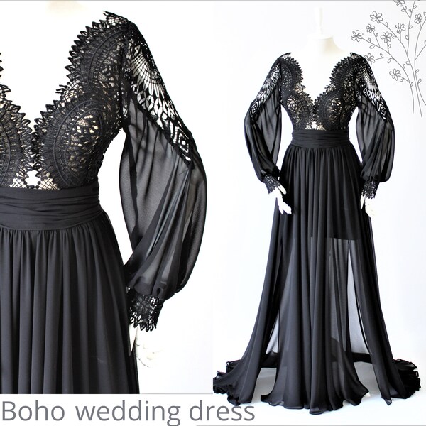 Black Boho Wedding Dress - Etsy