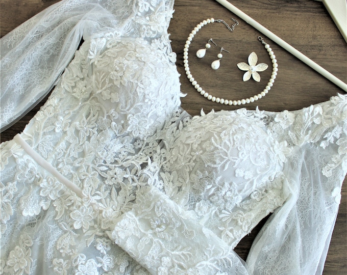 Mermaid Lace Wedding Dress, Long Sleeves, Custom Bridal Gown