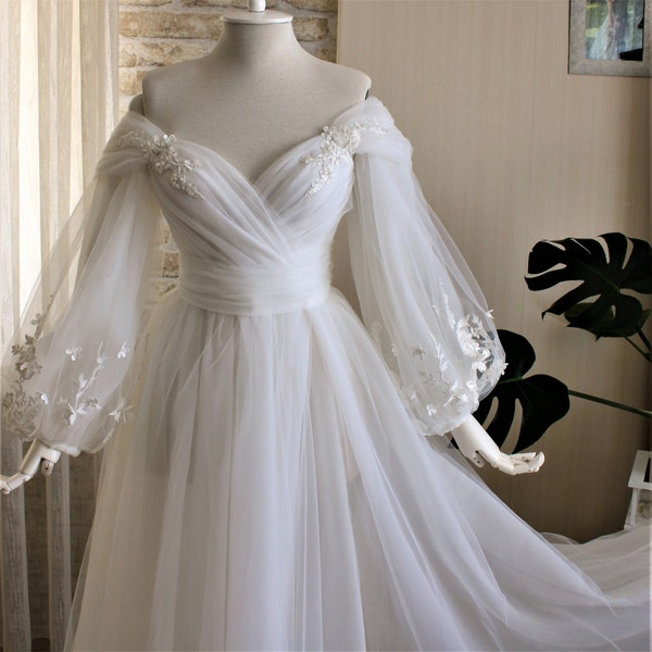 Vestido de novia manga larga, Vestido de novia floral, Vestido de novia romántico, Vestido de novia personalizado, Vestido de novia princesa, Vestido de fantasía, Vestido de novia