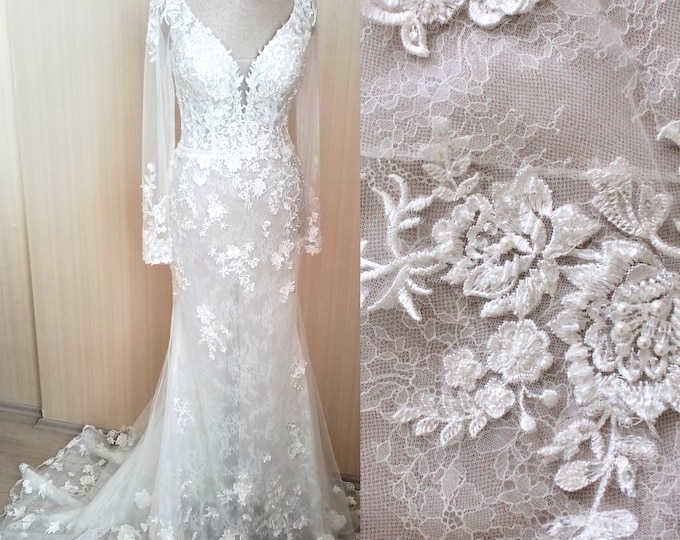 Mermaid Lace Wedding Dress, Long Sleeves, Custom Bridal Gown
