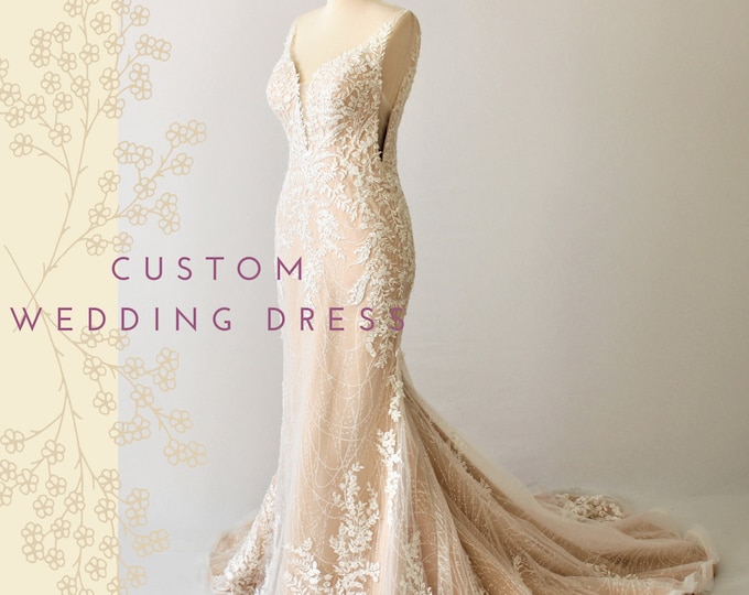 Lace Mermaid Wedding Dress, Beaded Corset, Custom Bridal Gown