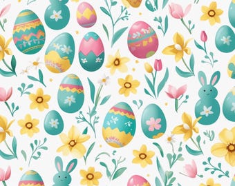 Easter Seamless Patterns | 10 Digital Backgrounds | Bunnies, Eggs, Chicks, Florals | JPEG & PDF Instant Download