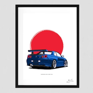 Nissan Skyline GTR R34 Poster | Car Poster | Gift for Car Lovers | Fast and Furious Car Art | Sports Car Décor | JDM Poster | Printable Art