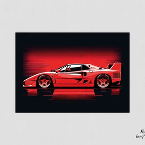 Ferrari F40 Card - AI Illustration - size 4.1 x 5.8 inch - Postcard