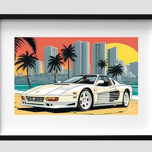 Ferrari Testarossa Poster | Miami Vice Poster | Ferrari Testarossa Print | Supercar Poster | Sports Car Poster | Racing Car | Ferrari Lover
