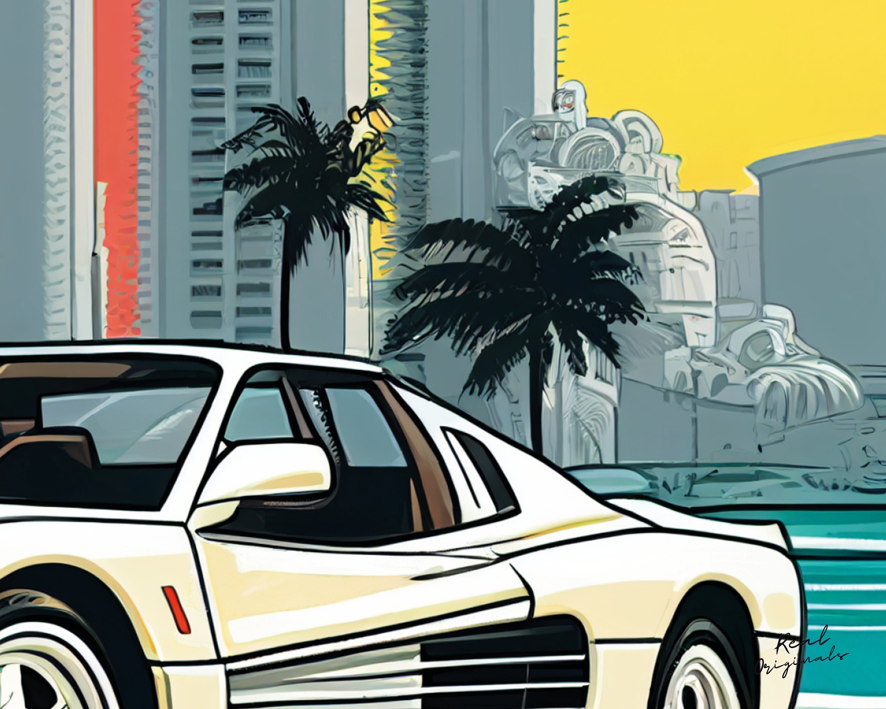 Ferrari Testarossa from Miami Vice Poster for Sale by car2oonz