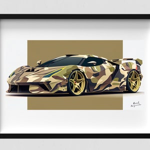 Hypercar Poster | Supercar Poster | Sports Car Wall Art | Racing Car Poster | Gift for Car Lovers | Car Prints | Camo Wrap Car | Wall Decor