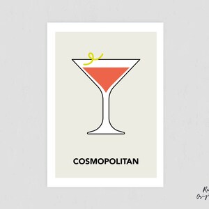 Carta cocktail cosmopolita / Cartolina cocktail / Stampe cocktail / Carta tema alcolico / Carta drink bar / Amante dell'alcol / Dimensioni 4,1 x 5,8 pollici